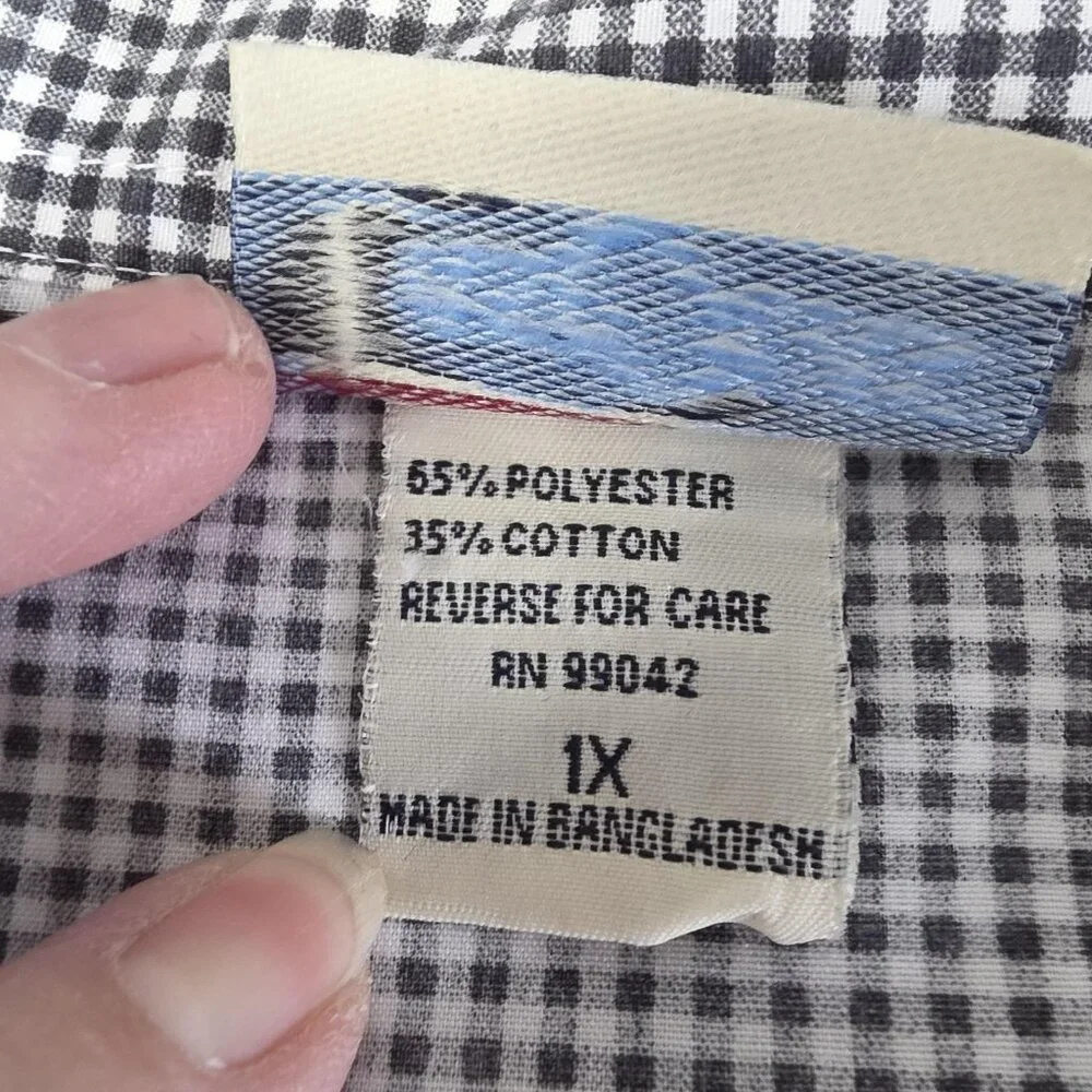 Las Olas Shirt Womens 1X Black Check Button 50s Rock Car Dancers Embroidered Top - Picture 7 of 10